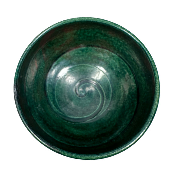 Susan Wertheimer David Raku Pottery Bowl Green with Metallic Highlights 6" - Picture 8 of 11